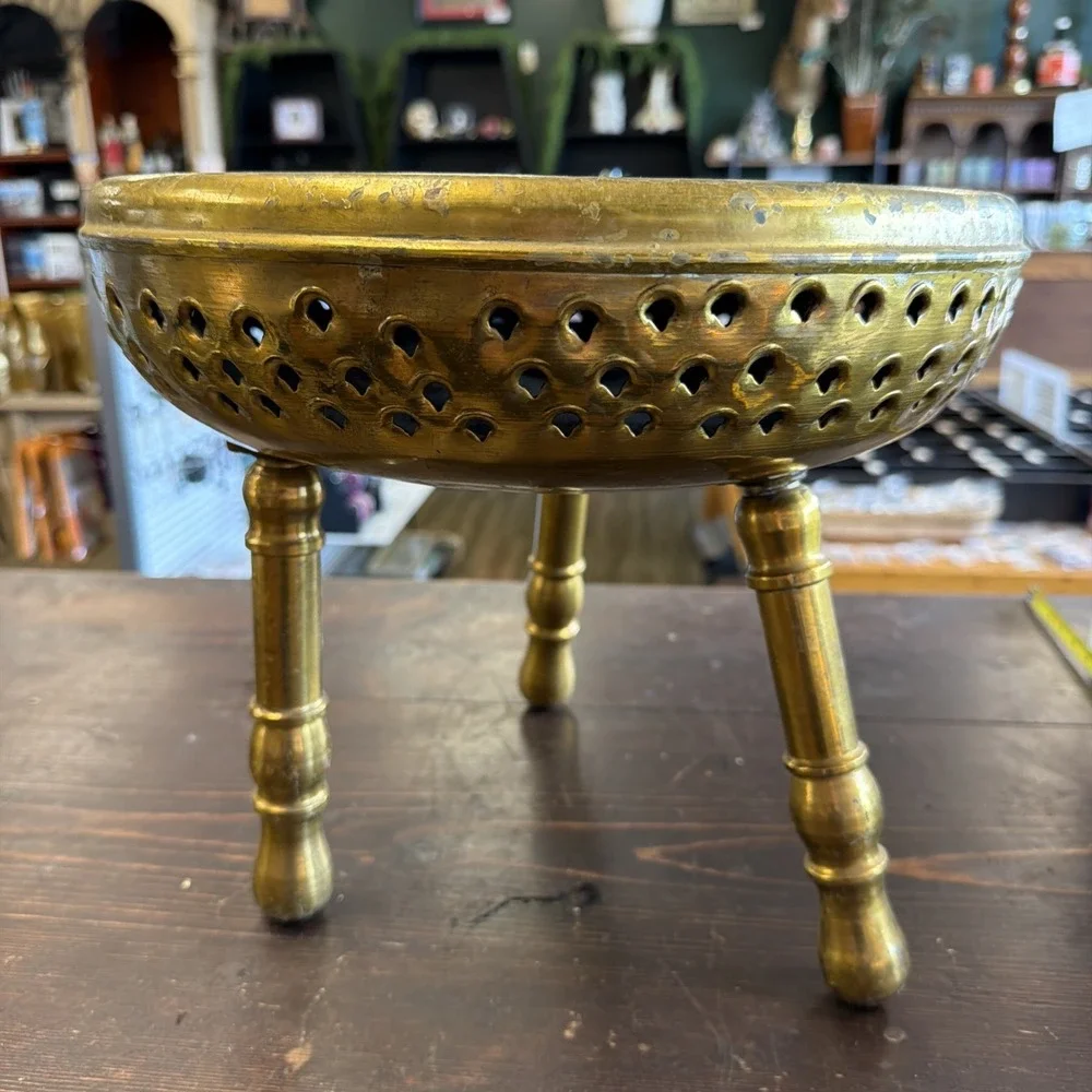 Vintage Brass Turkish Bath Stool, Hamam Stool Tooled Brass 1930's Bohemian